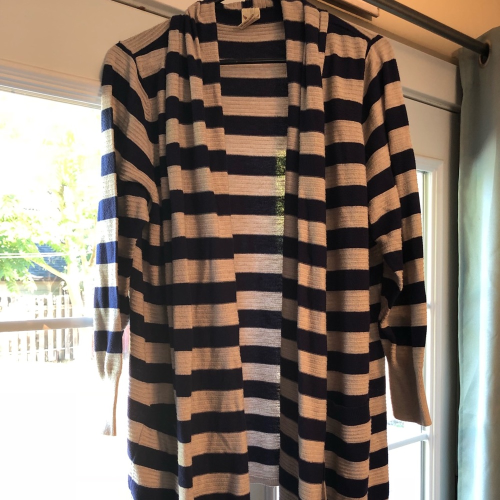 Blue and gray striped cardigan
